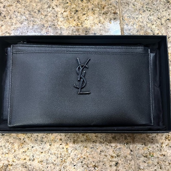 Yves Saint Laurent Handbags - Saint Laurent Bill Pouch Monogram Grain de Poudre Embossed Leather Black